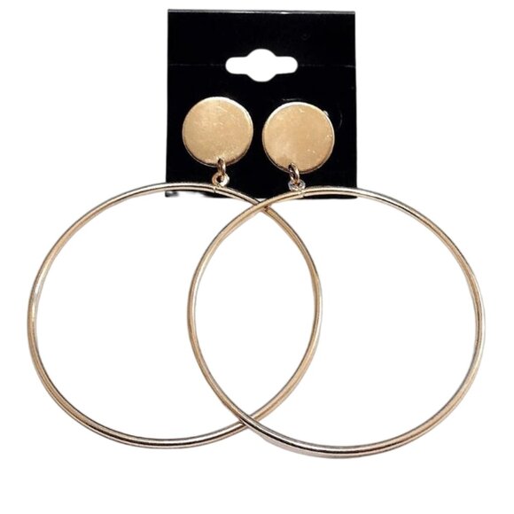 2 Inch 50mm Door Knocker Hoop Pierced Post Earrings Gold Tone - Picture 1 of 6